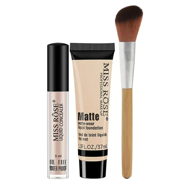 MISS ROSE Concealer, Liquid Foundation & Brush - 3 Pcs Set